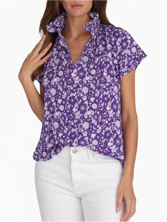 Never A Wallflower Tops - Never A Wallflower Floral Cotton Blouse Purple White Sz L NWT
